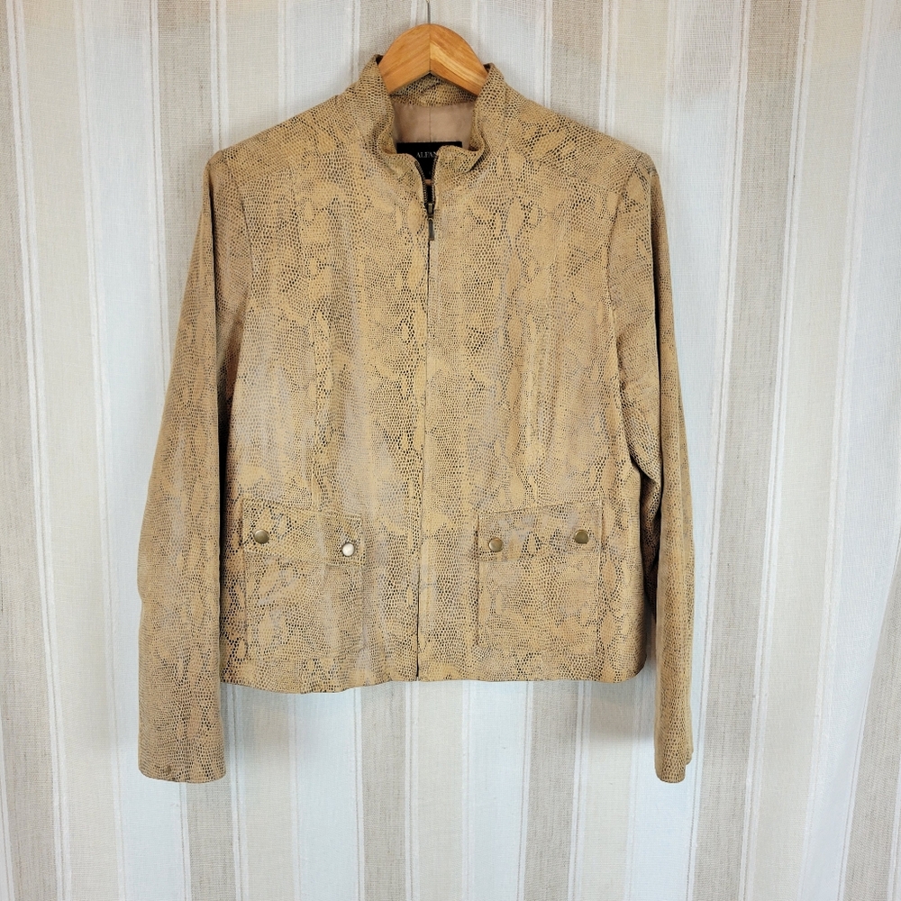 Alfani‎ Genuine Leather Reptile Moto Jacket Tan Size Large